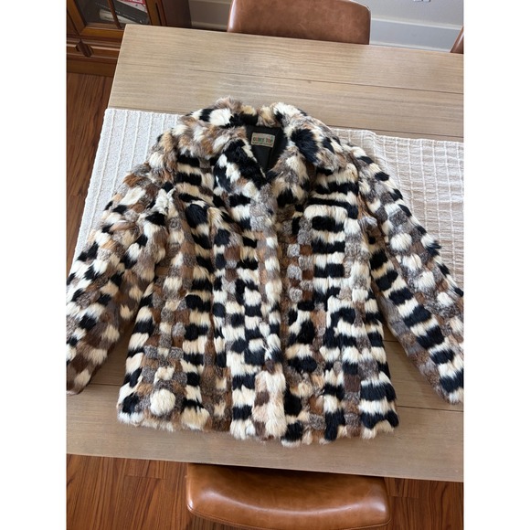curly top Jackets & Blazers - vintage 70s patchwork rabbit fur jacket mid-century Curly Top Hong Kong mob wife